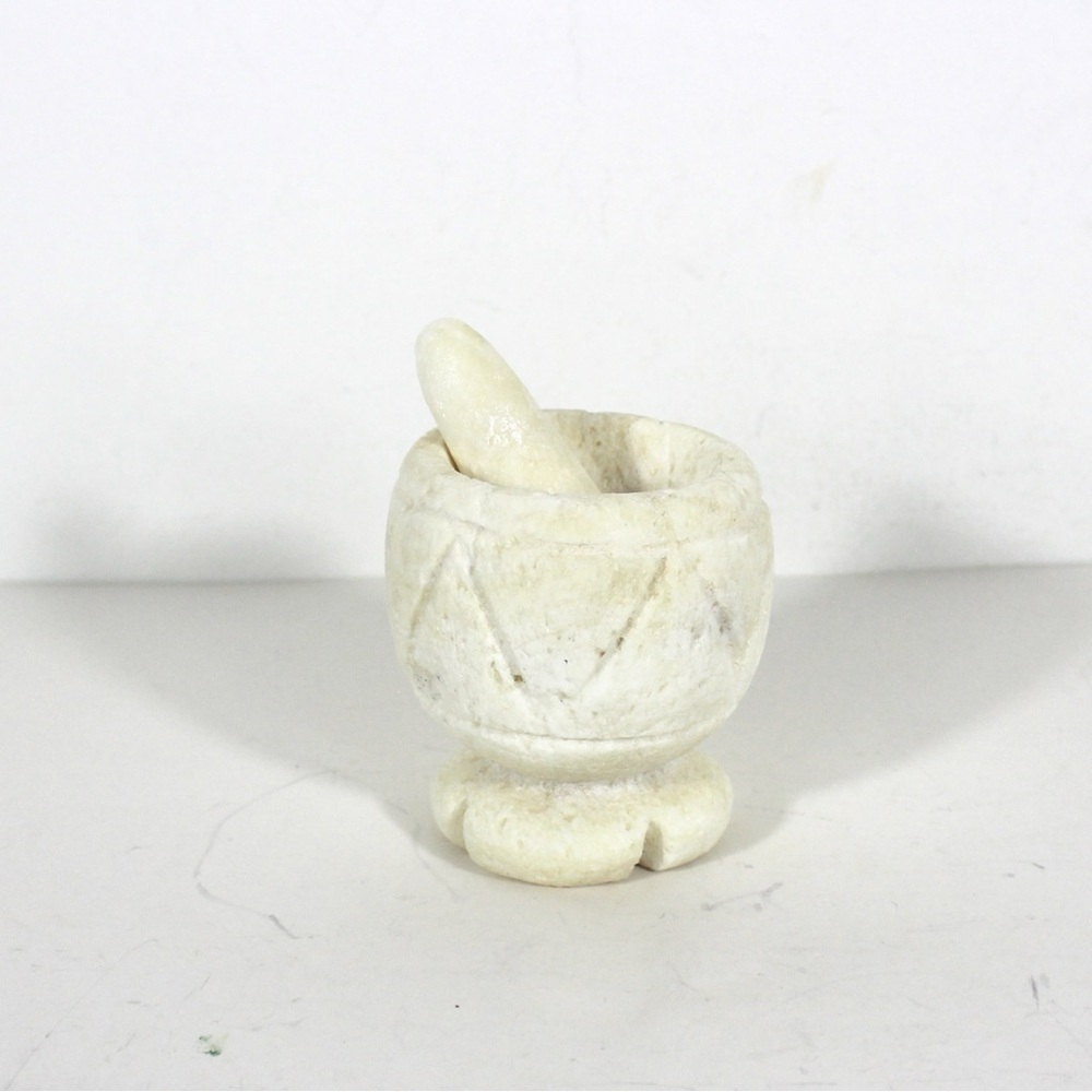 Small Vintage Primitive Carved Stone Mortar and Pestle For Spices Kitchen Decor